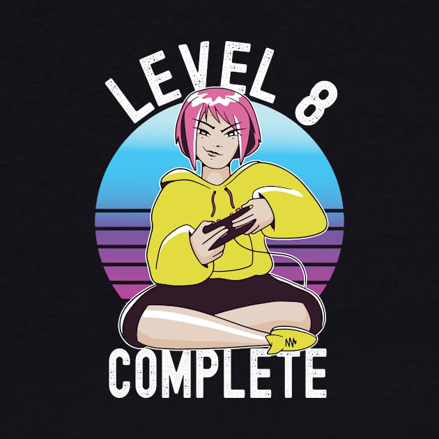 Level 8 Complete Girls Loves Anime Gamer 8th Birthday Girl by Ramadangonim